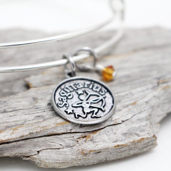 November Sagittarius Adjustable Charm Bangle - Handmade Zodiac Bracelet - Picture 3 of 10